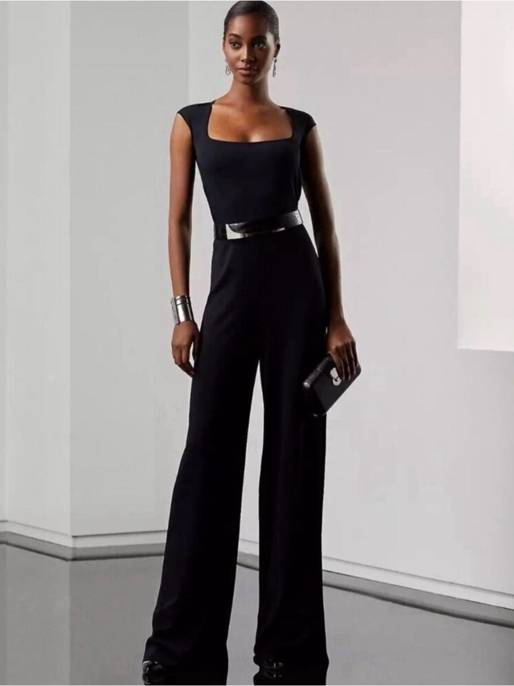 Ralph Lauren Purple Label Black Jumpsuit Cap Sleeve Sweater Wide Leg S $2490